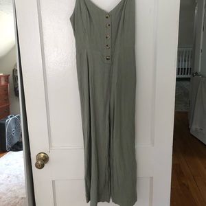 Lulus green linen jumpsuit button front